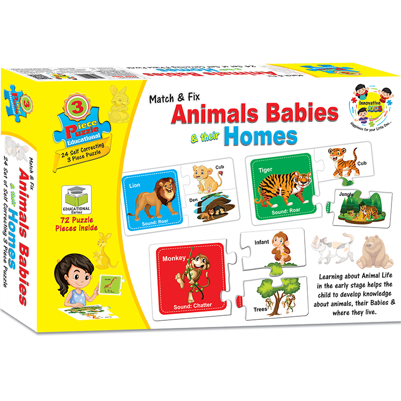 PUZZLE EDUCATIONAL ANIMAL BABIES & HOMES 3PCS [YT]